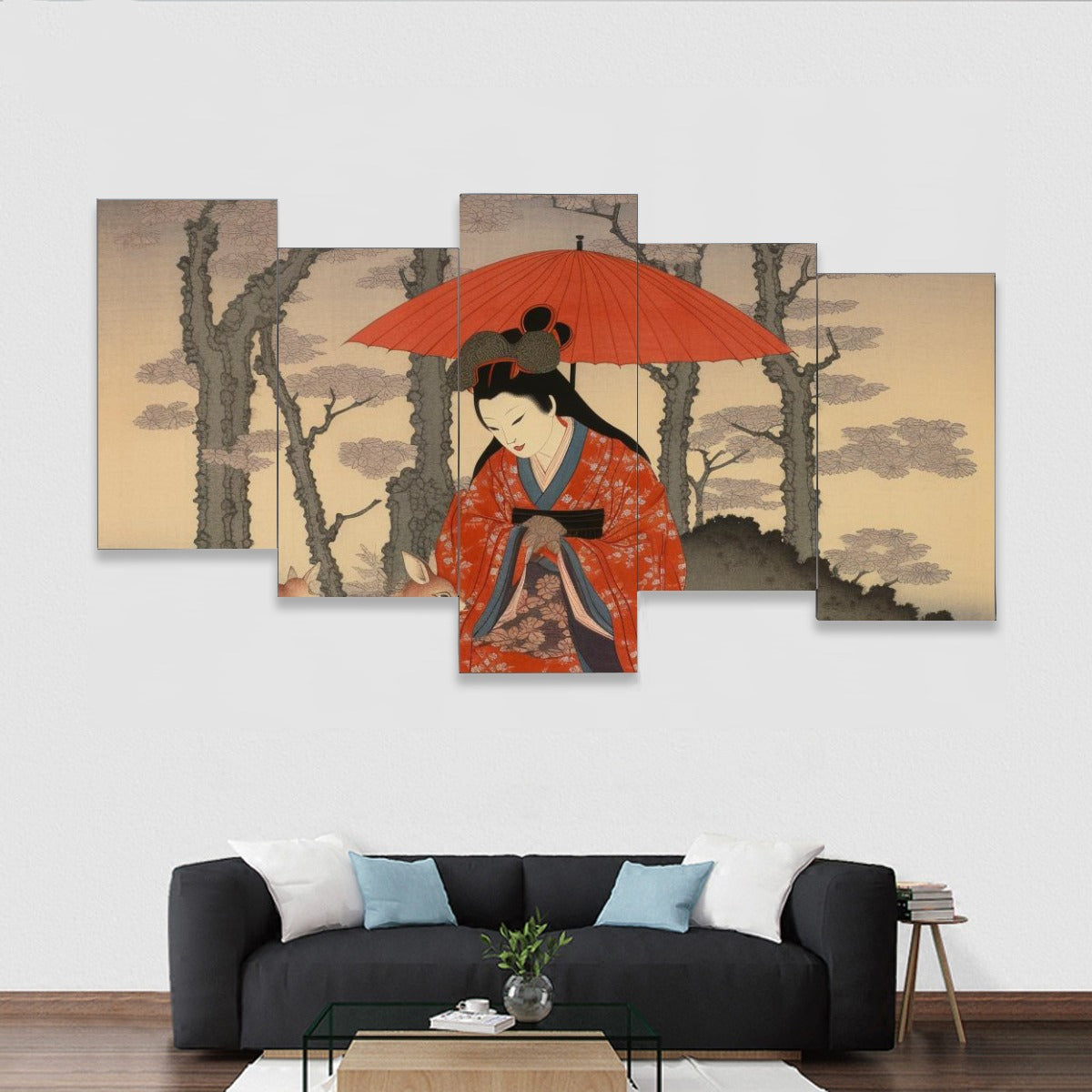 Leinwandbild-Set „Japanese Kimono Woman with Umbrella“ | Tengura Store