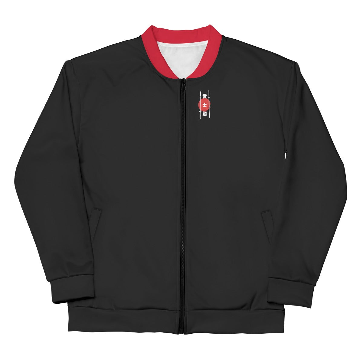 Black Samurai Varsity Jacket with Red Rising Sun Design | Tengura Store