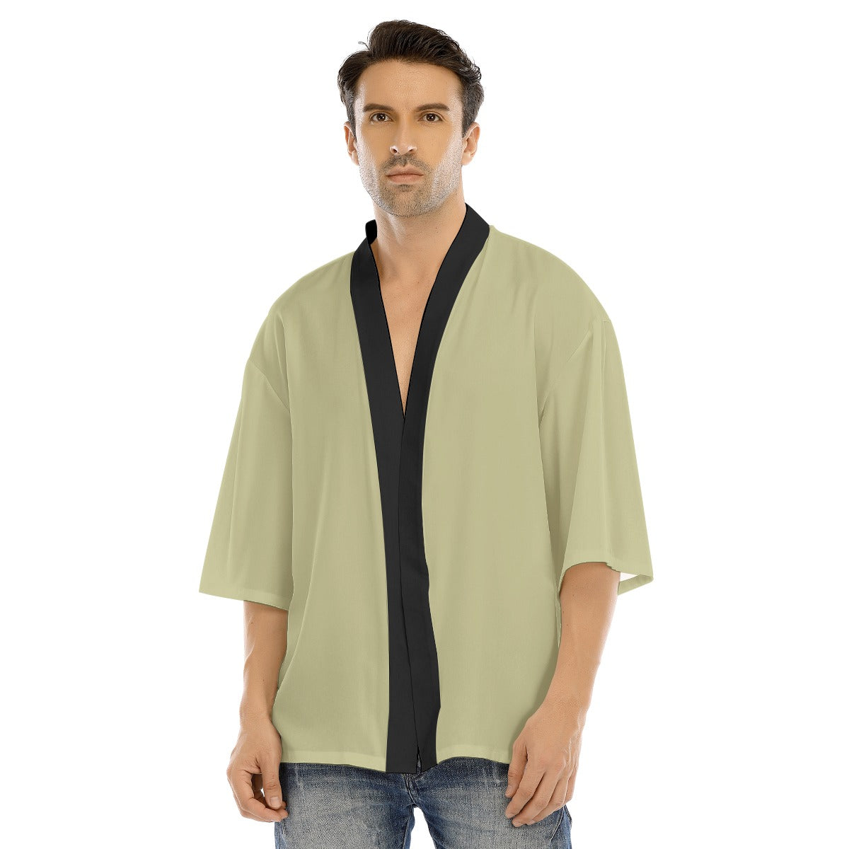 Sage Green Kimono Shirt with Traditional Mon Crest | Tengura Store