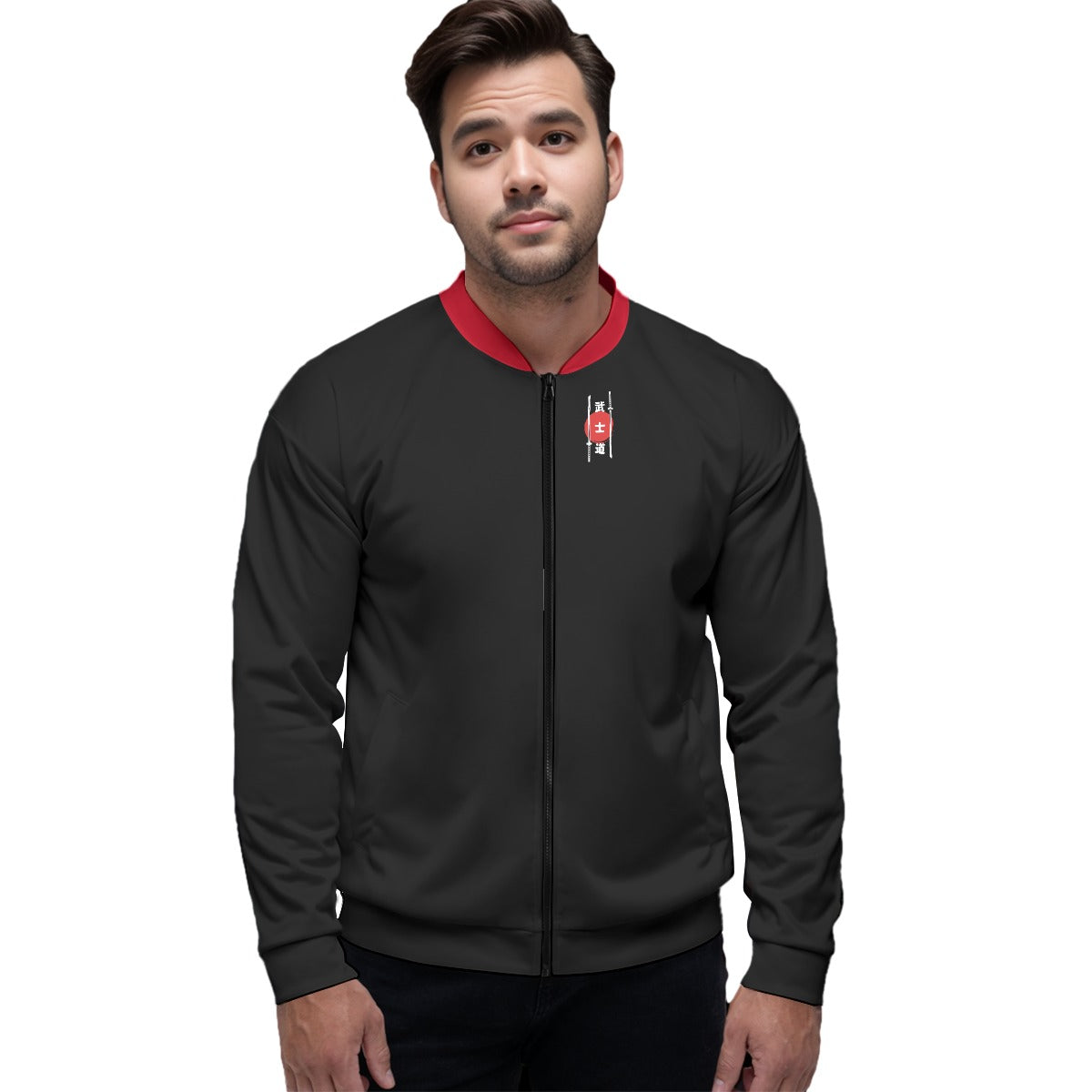 Black Samurai Varsity Jacket with Red Rising Sun Design | Tengura Store