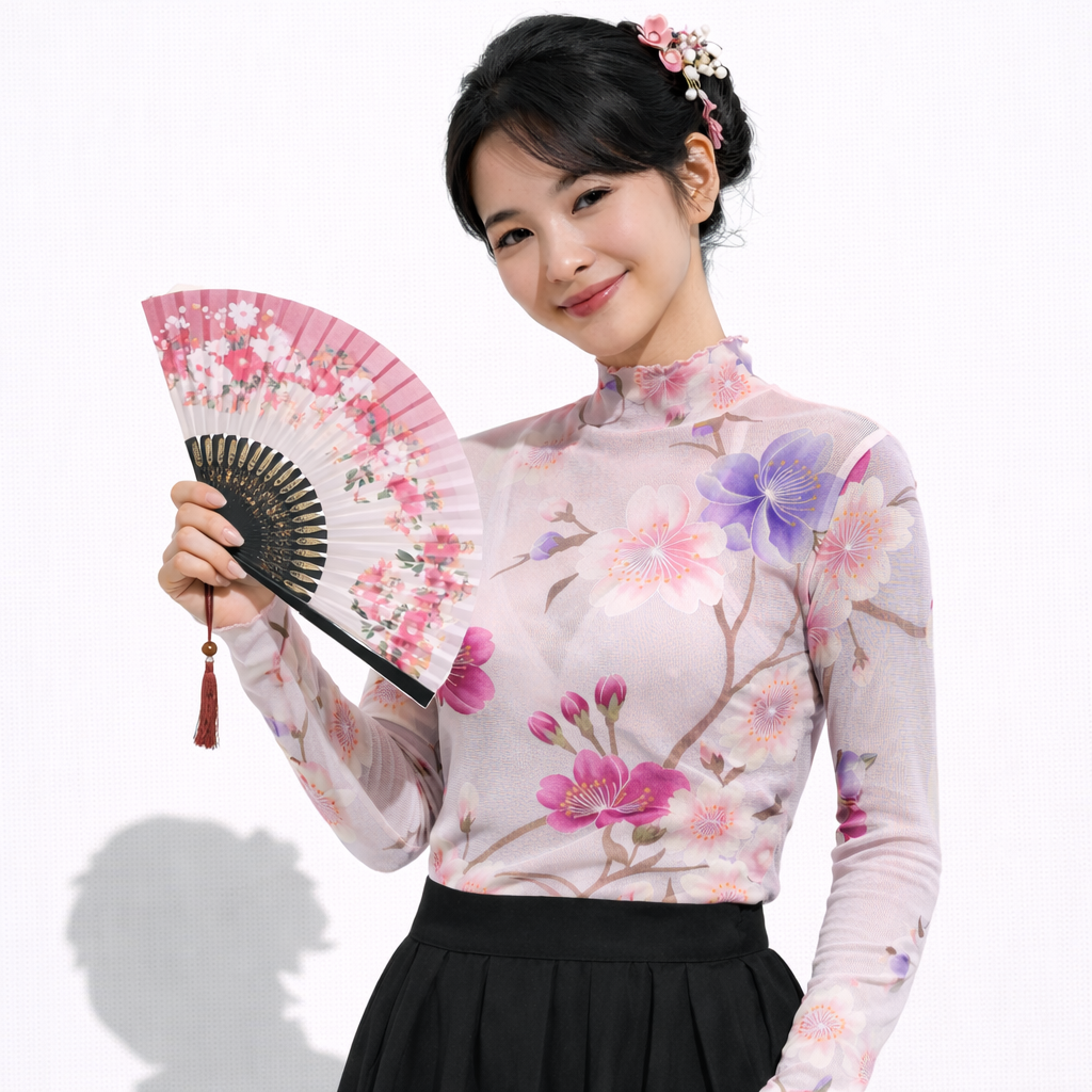 Pink Cherry Blossom - Japanese Long Sleeve Top – Tengura Store