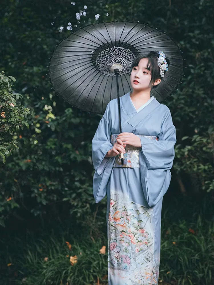 Light Blue Women’s Yukata Traditional Japanese Outfit L | Tengura Store