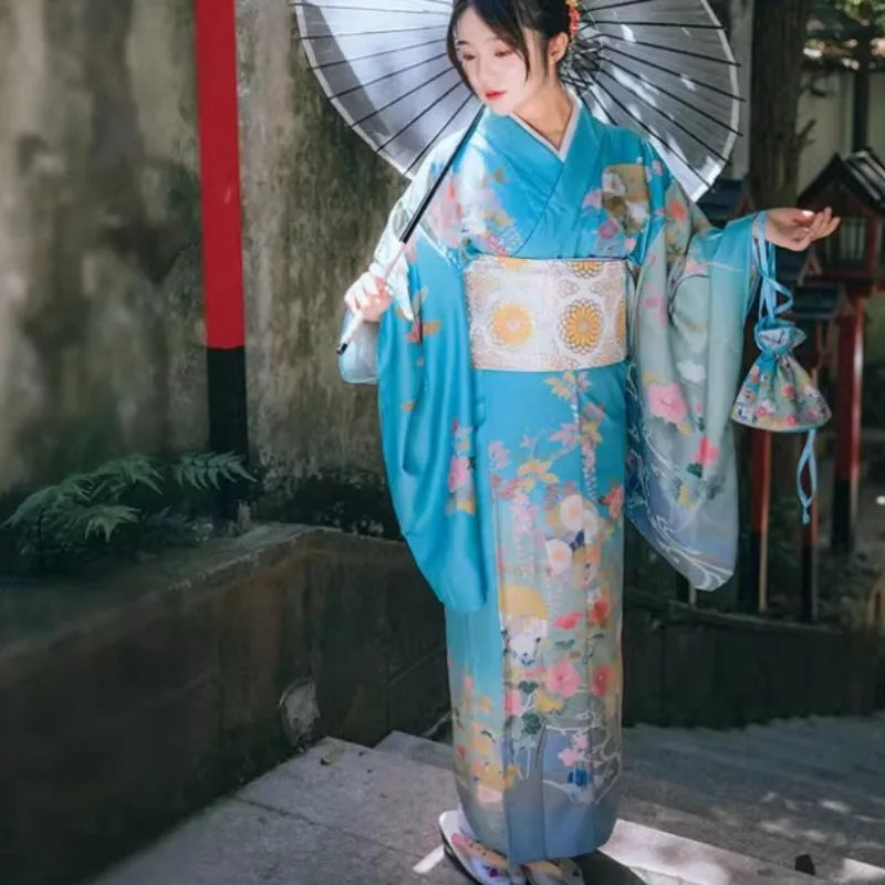 Japanese Kimono for Women - Blue Floral Summer | Tengura Store