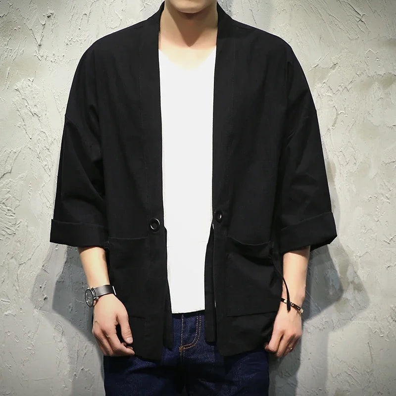 Casual Kimono Shirt for Men black | Tengura Store