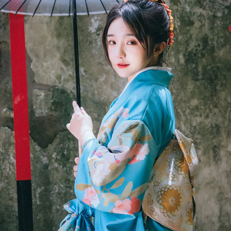 Japanese Kimono for Women - Blue Floral Summer | Tengura Store