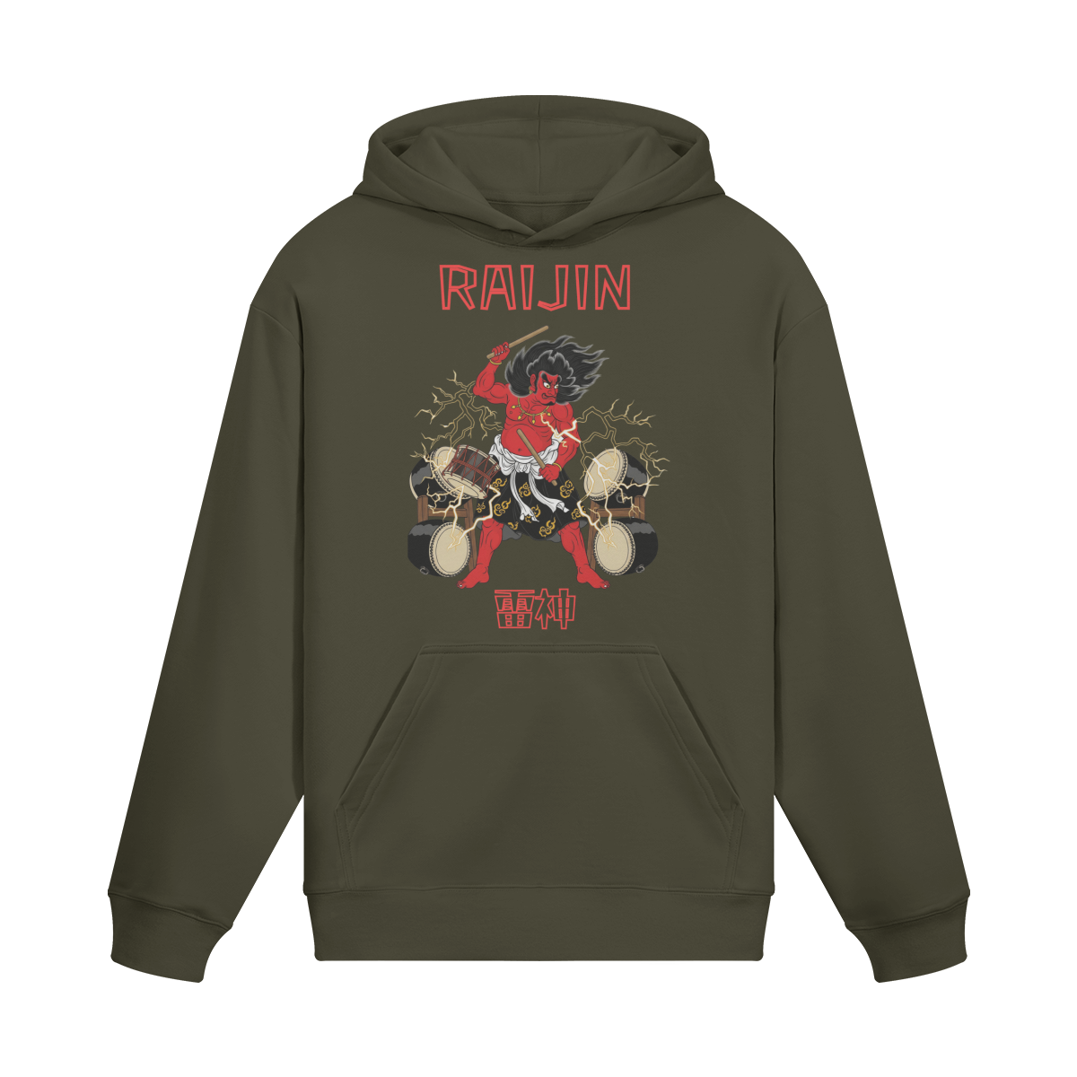 Raijin Thunder God Japanese Streetwear Hoodie Charcoal Grey | Tengura Store