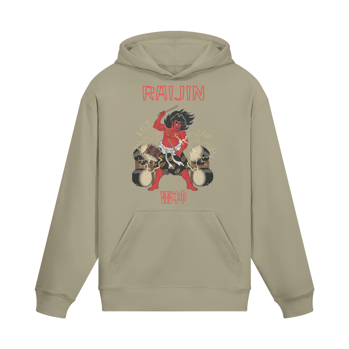 Raijin Thunder God Japanese Streetwear Hoodie Sand Beige | Tengura Store