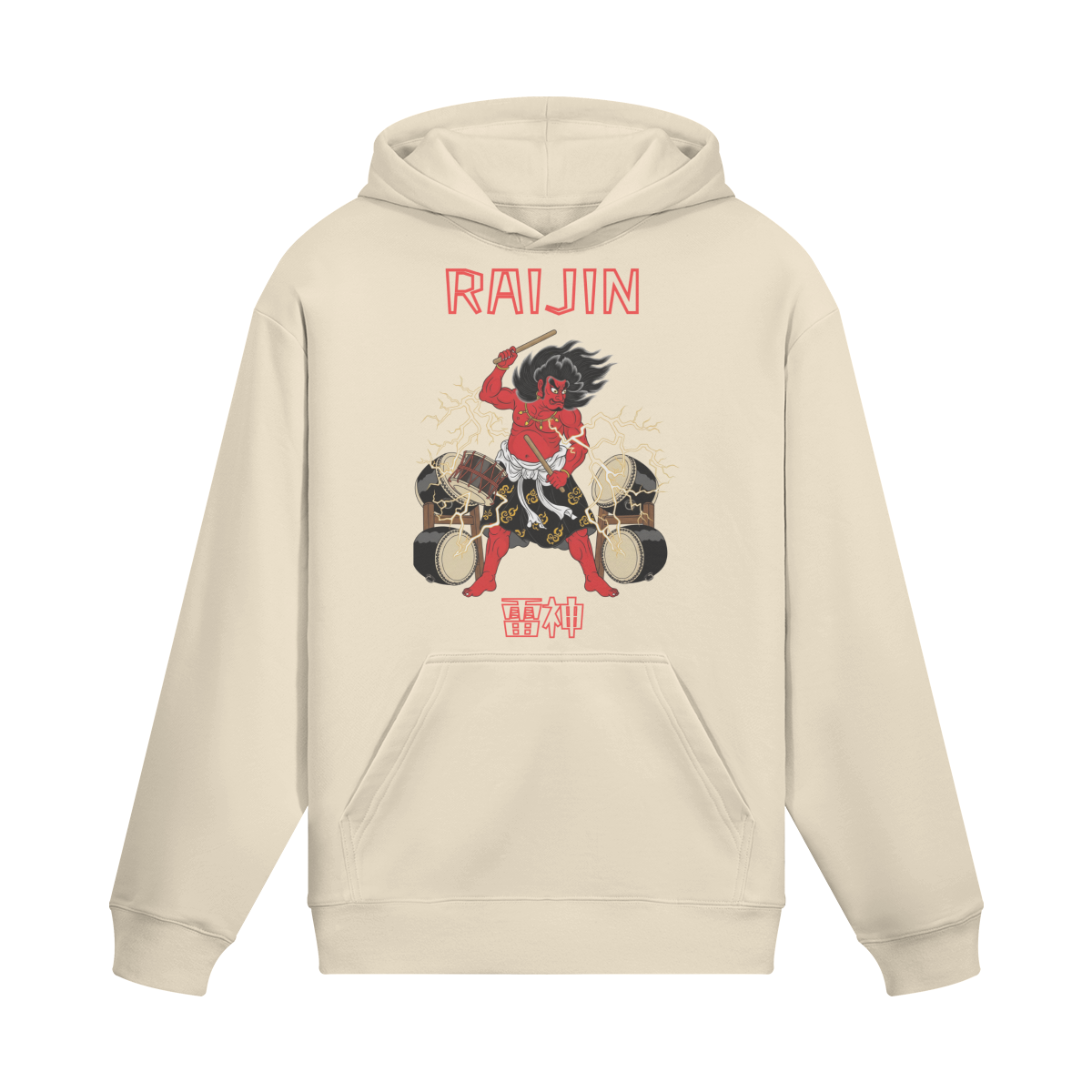 Raijin Thunder God Japanese Streetwear Hoodie Beige | Tengura Store