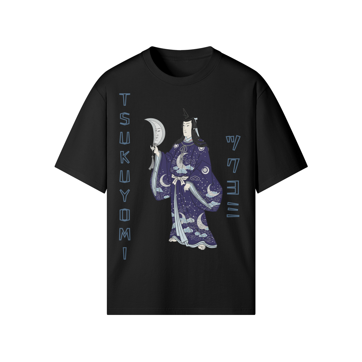 Japanese T-Shirt Tsukuyomi Moon God Traditional Ukiyo-e Art Design Black | Tengura Store