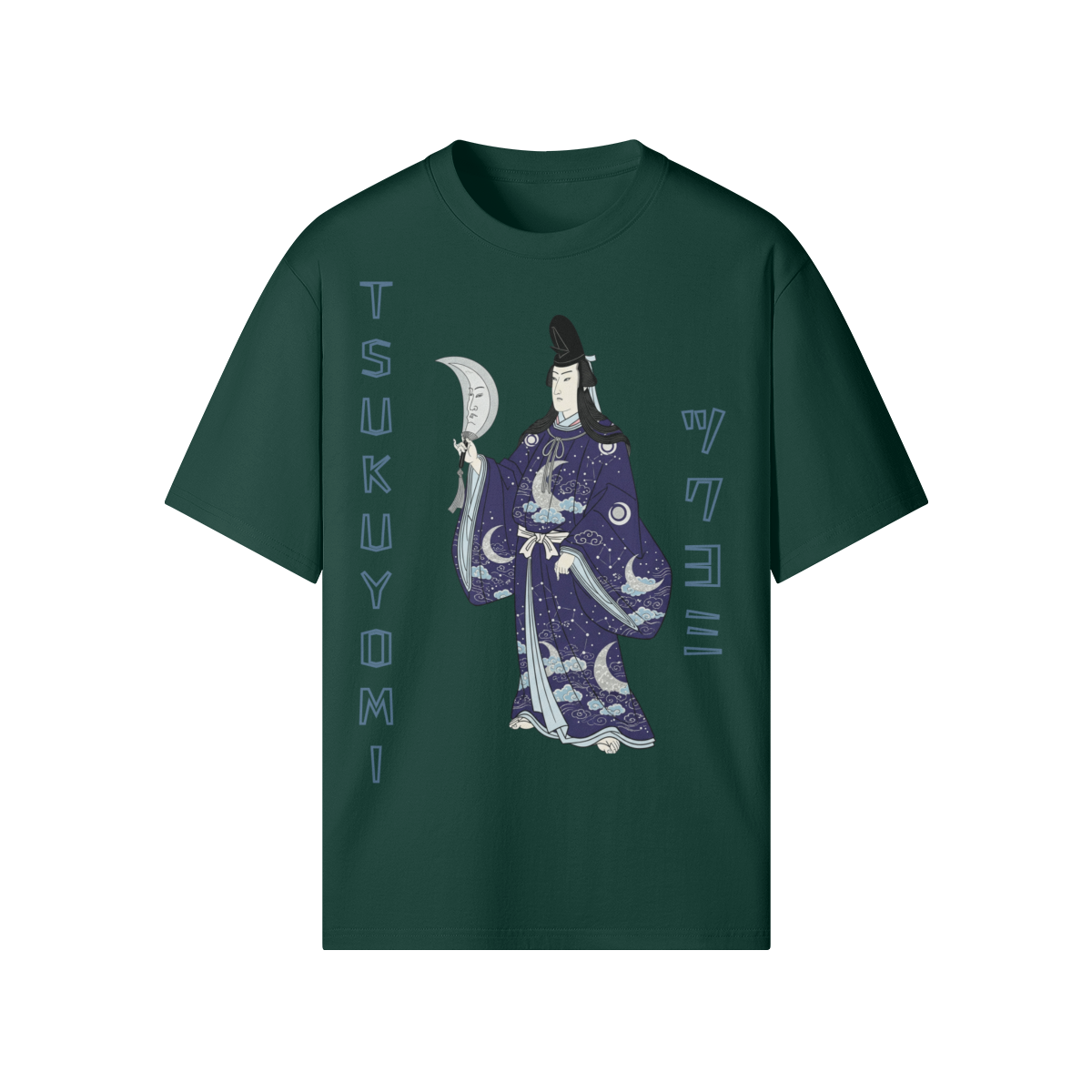 Japanese T-Shirt Tsukuyomi Moon God Traditional Ukiyo-e Art Design Dark Green | Tengura Store