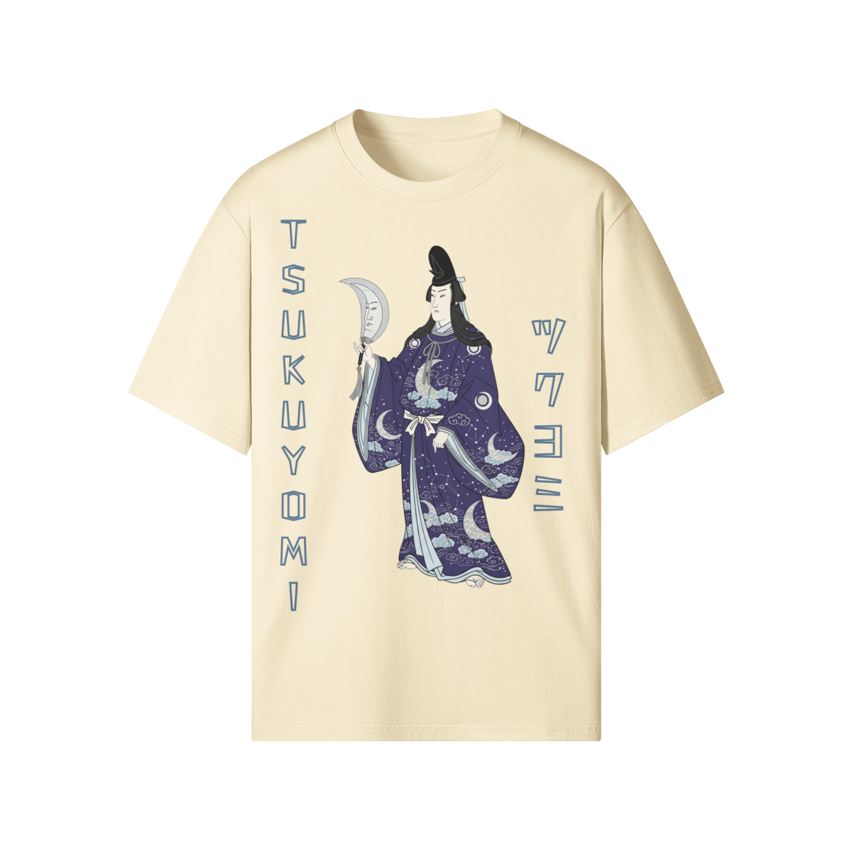 Japanese T-Shirt Tsukuyomi Moon God Traditional Ukiyo-e Art Design Beige | Tengura Store