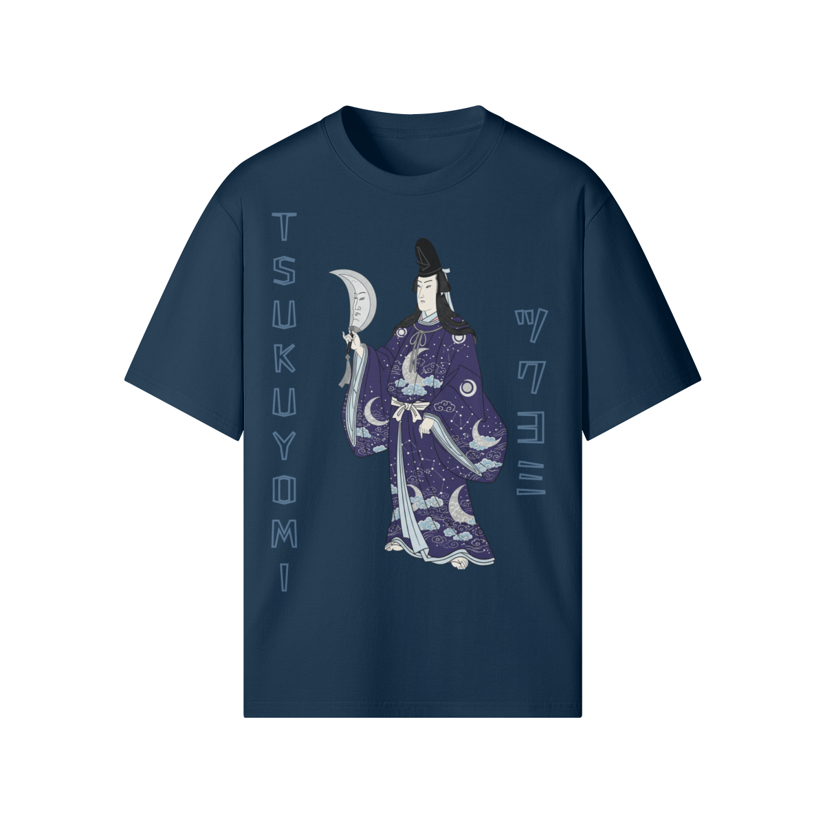 Japanese T-Shirt Tsukuyomi Moon God Traditional Ukiyo-e Art Design Indigo Blue | Tengura Store