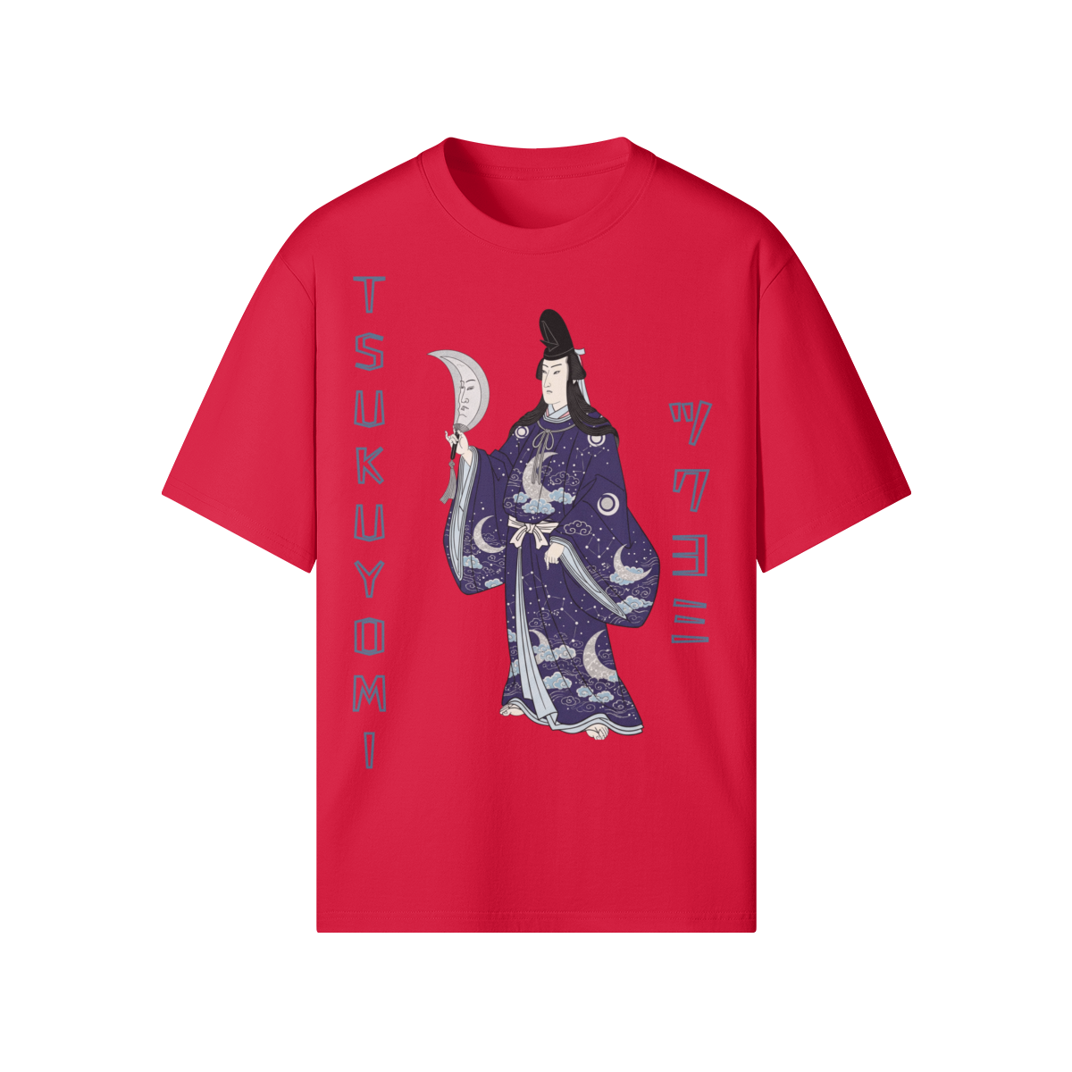 Japanese T-Shirt Tsukuyomi Moon God Traditional Ukiyo-e Art Design Red | Tengura Store