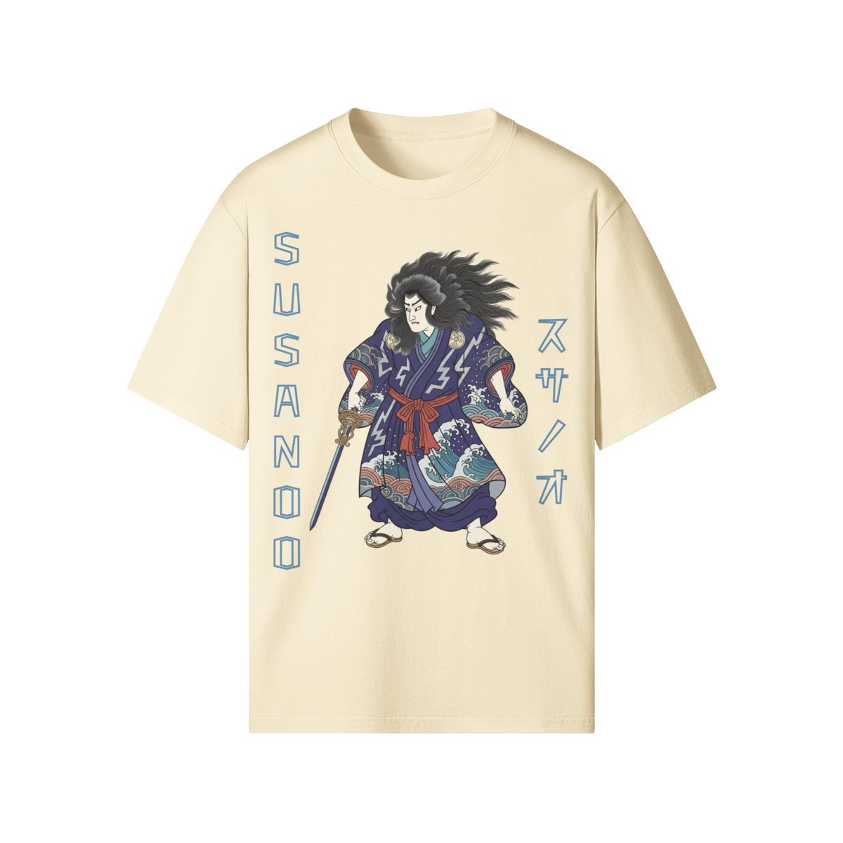 Japanese T-shirt Susanoo Storm God of Seas and Thunder Beige | Tengura Store