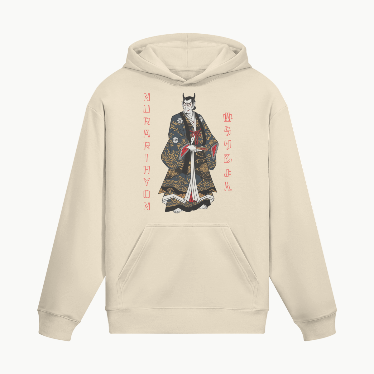 Nurarihyon Demon Hoodie Ukiyo-e Inspired Beige | Tengura Store