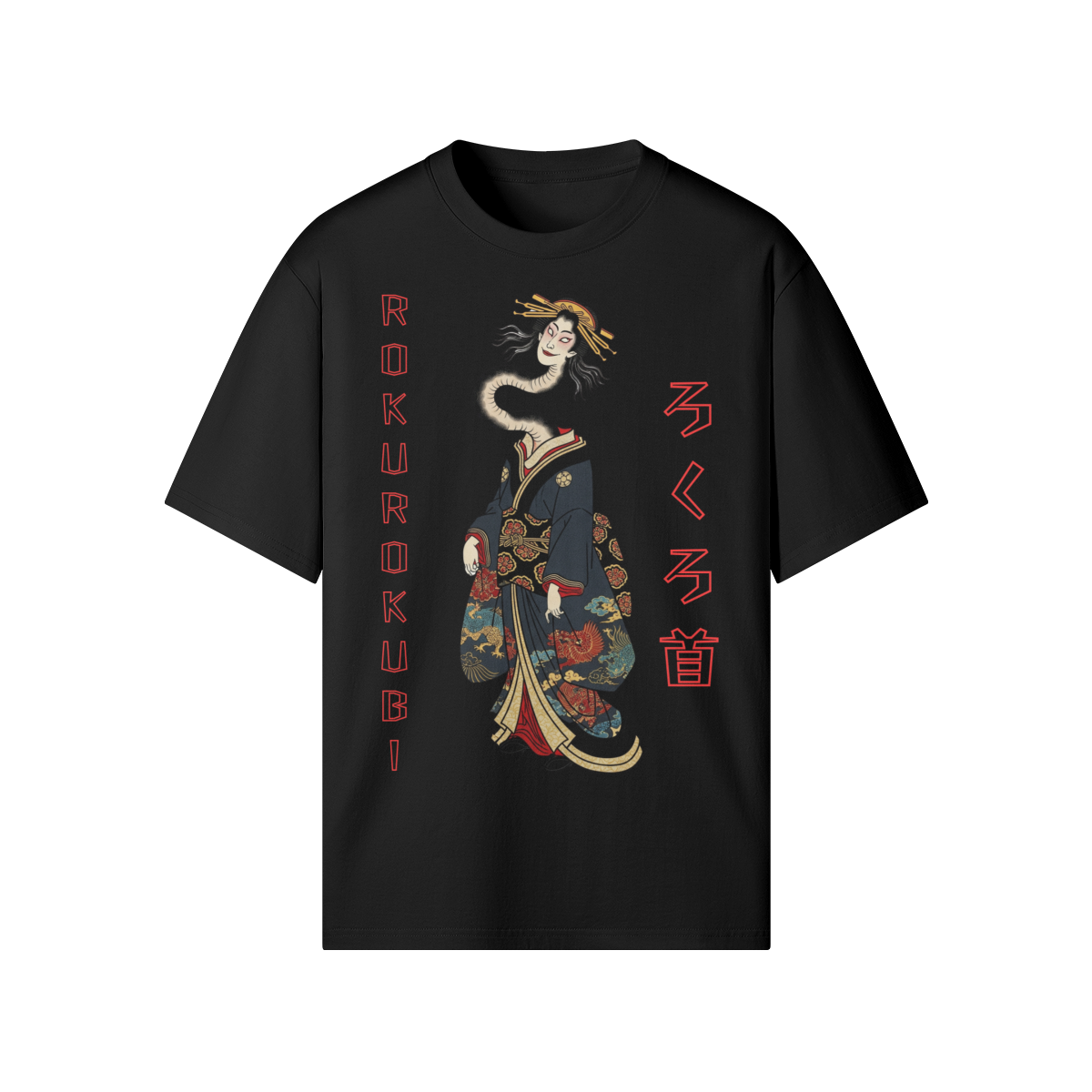 Rokurokubi T-Shirt Japanese Yokai Ghost Woman Black | Tengura Store