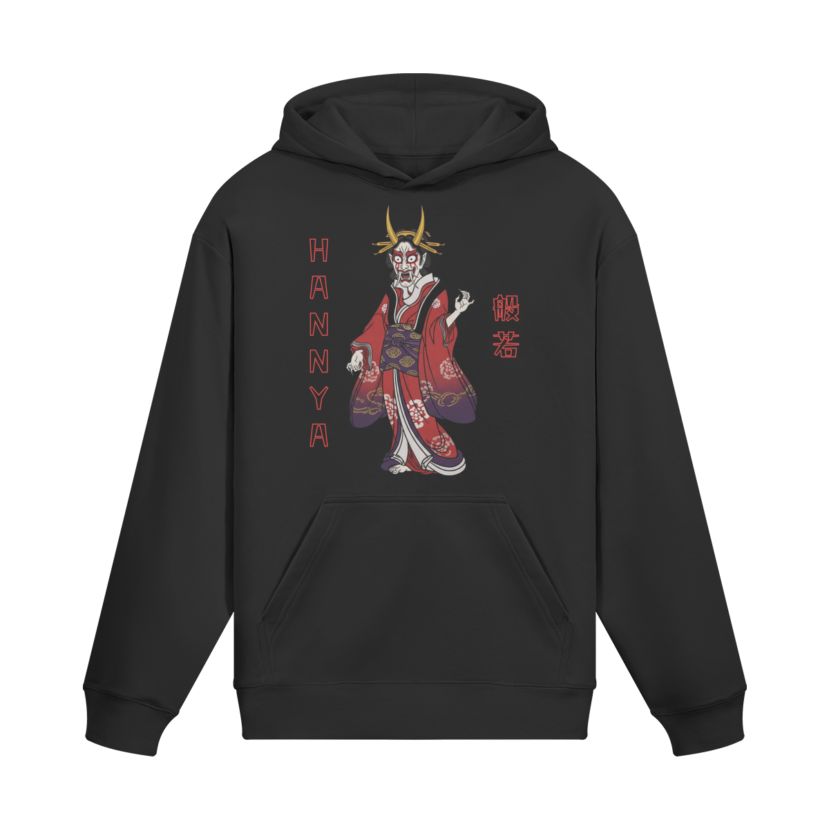 Hannya Mask Hoodie Traditional Demon Print Black | Tengura Store