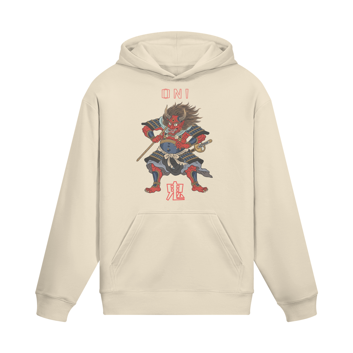 Oni Demon Hoodie Japanese Warrior Beige | Tengura Store