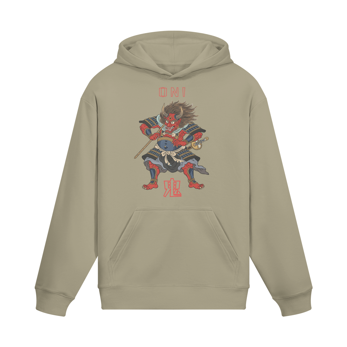 Oni Demon Hoodie Japanese Warrior Sand Beige | Tengura Store