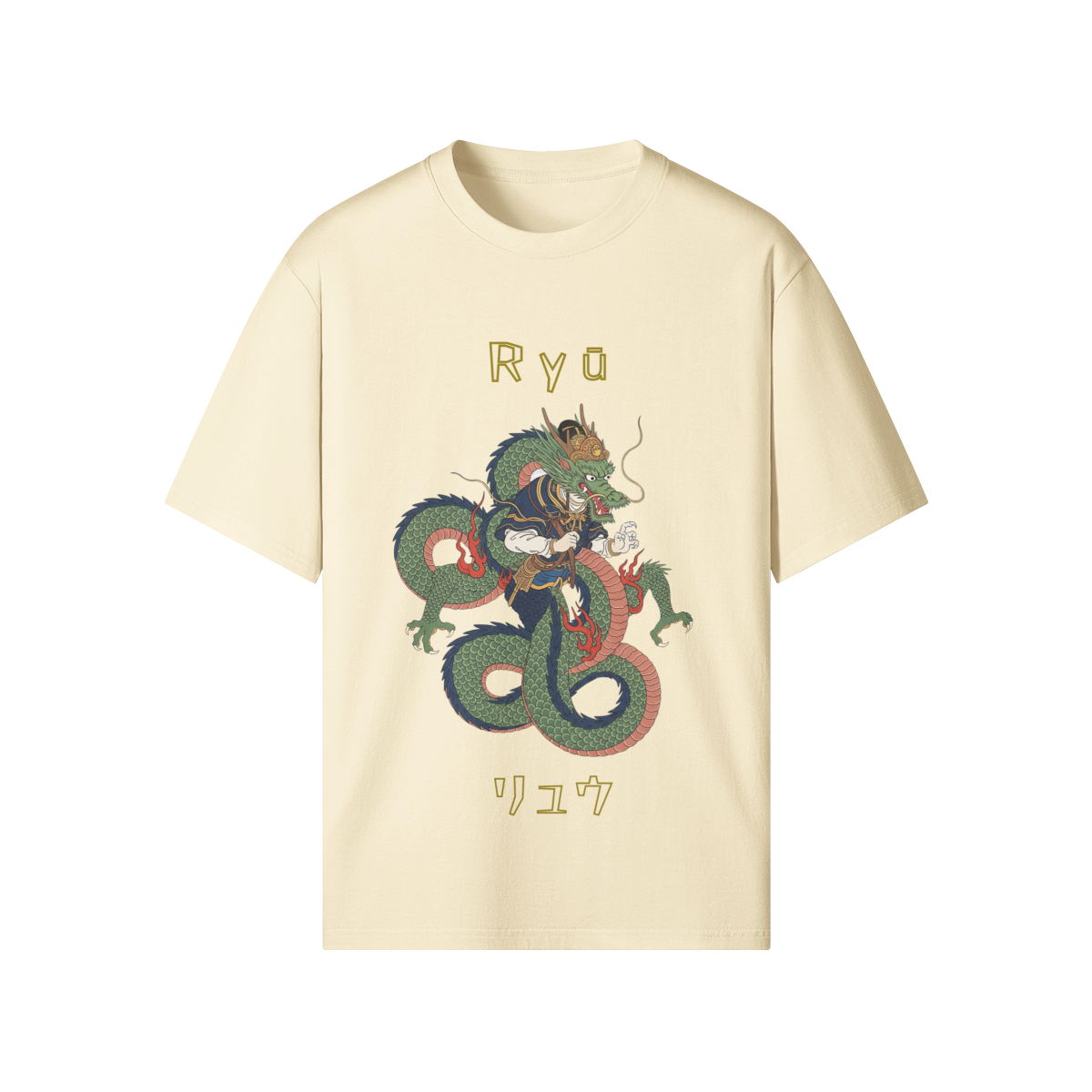 Ryu Dragon T-Shirt Japanese Mythical Print Beige | Tengura Store
