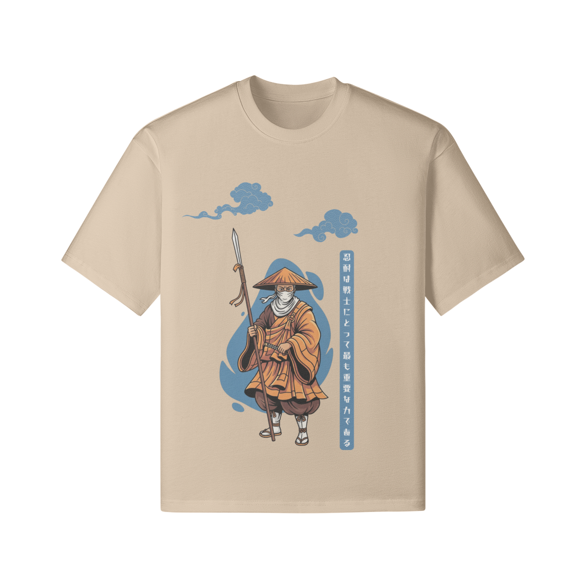 Ronin Warrior Japanese T-Shirt Ukiyo-e Style Light Khaki | Tengura Store