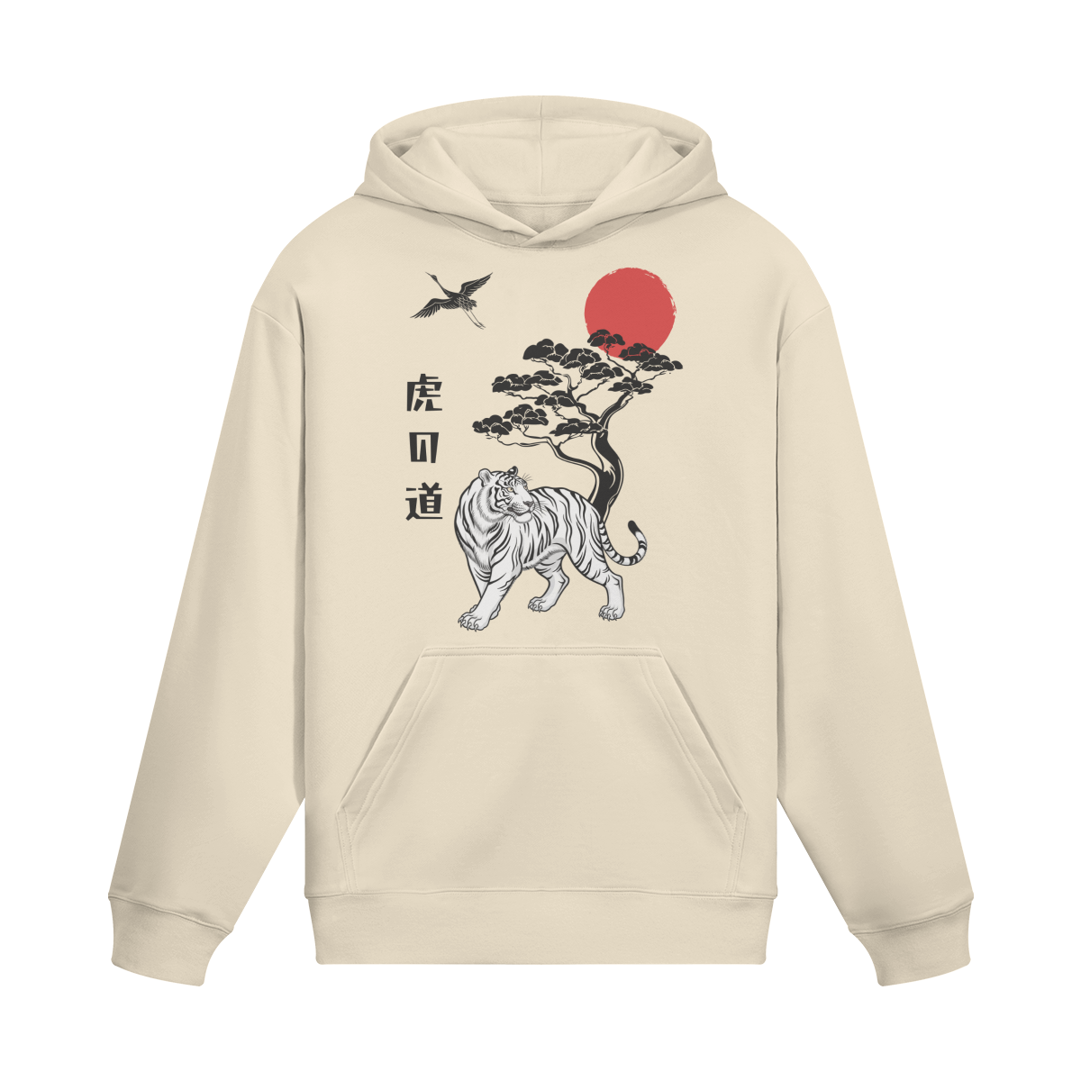 Tiger Path Hoodie Bonsai Tree Rising Sun Beige | Tengura Store