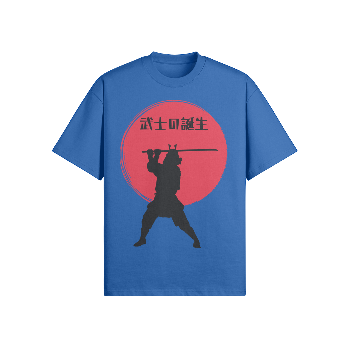 Samurai Warrior T-Shirt Red Sun Silhouette Blue | Tengura Store