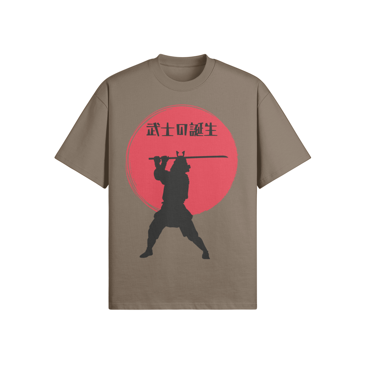Samurai Warrior T-Shirt Red Sun Silhouette Brown | Tengura Store