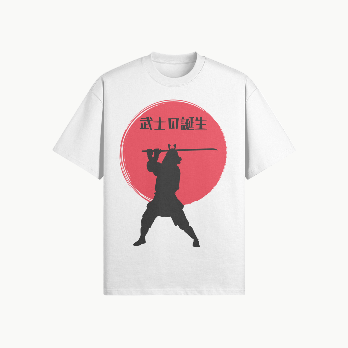 Samurai Warrior T-Shirt Red Sun Silhouette White | Tengura Store