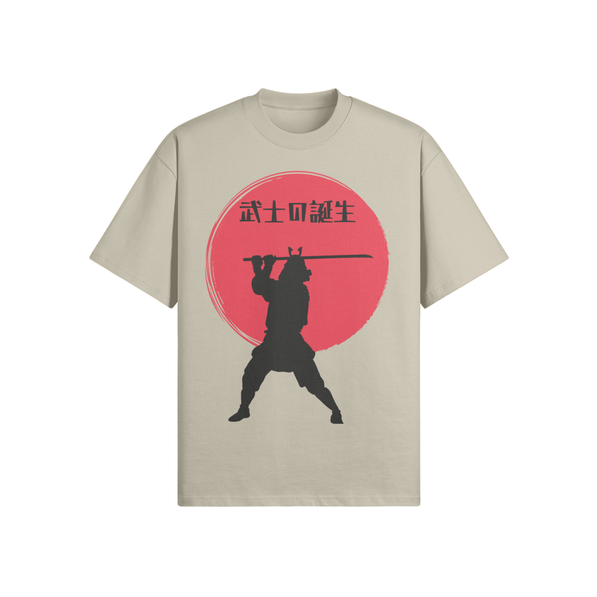Samurai Warrior T-Shirt Red Sun Silhouette Ash Gray | Tengura Store