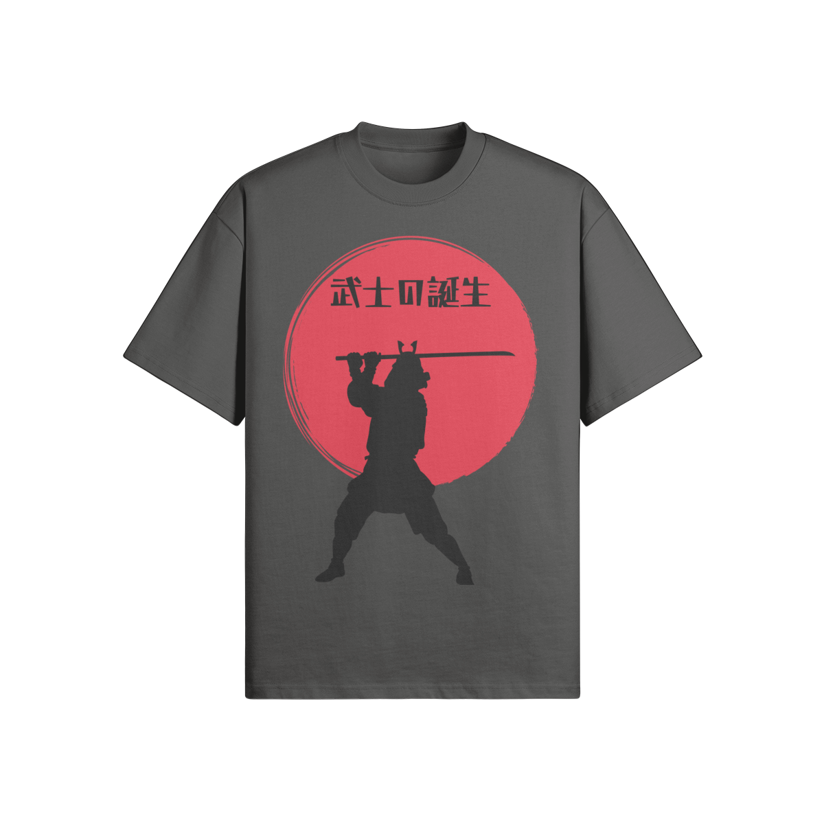 Samurai Warrior T-Shirt Red Sun Silhouette Gray | Tengura Store