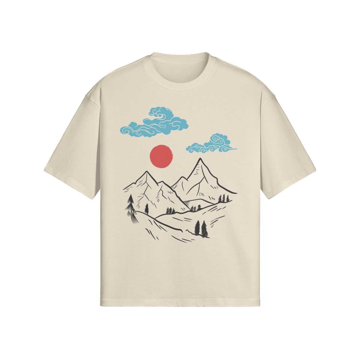 Mountain Sunrise Japanese T-Shirt Minimalist Nature Design Apricot | Tengura Store