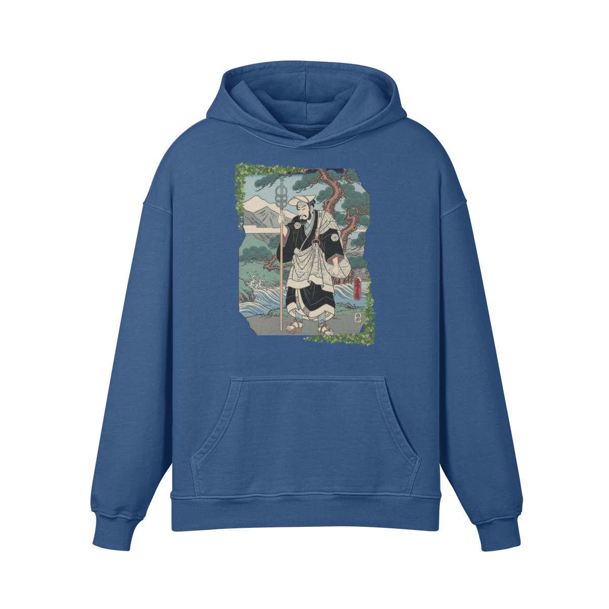 Zen Pilgrim Hoodie Japanese Ukiyo-e Print Kashmir Blue | Tengura Store