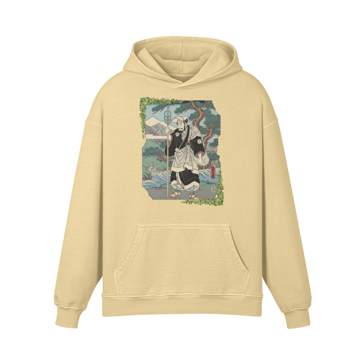 Zen Pilgrim Hoodie Japanese Ukiyo-e Print Sand | Tengura Store