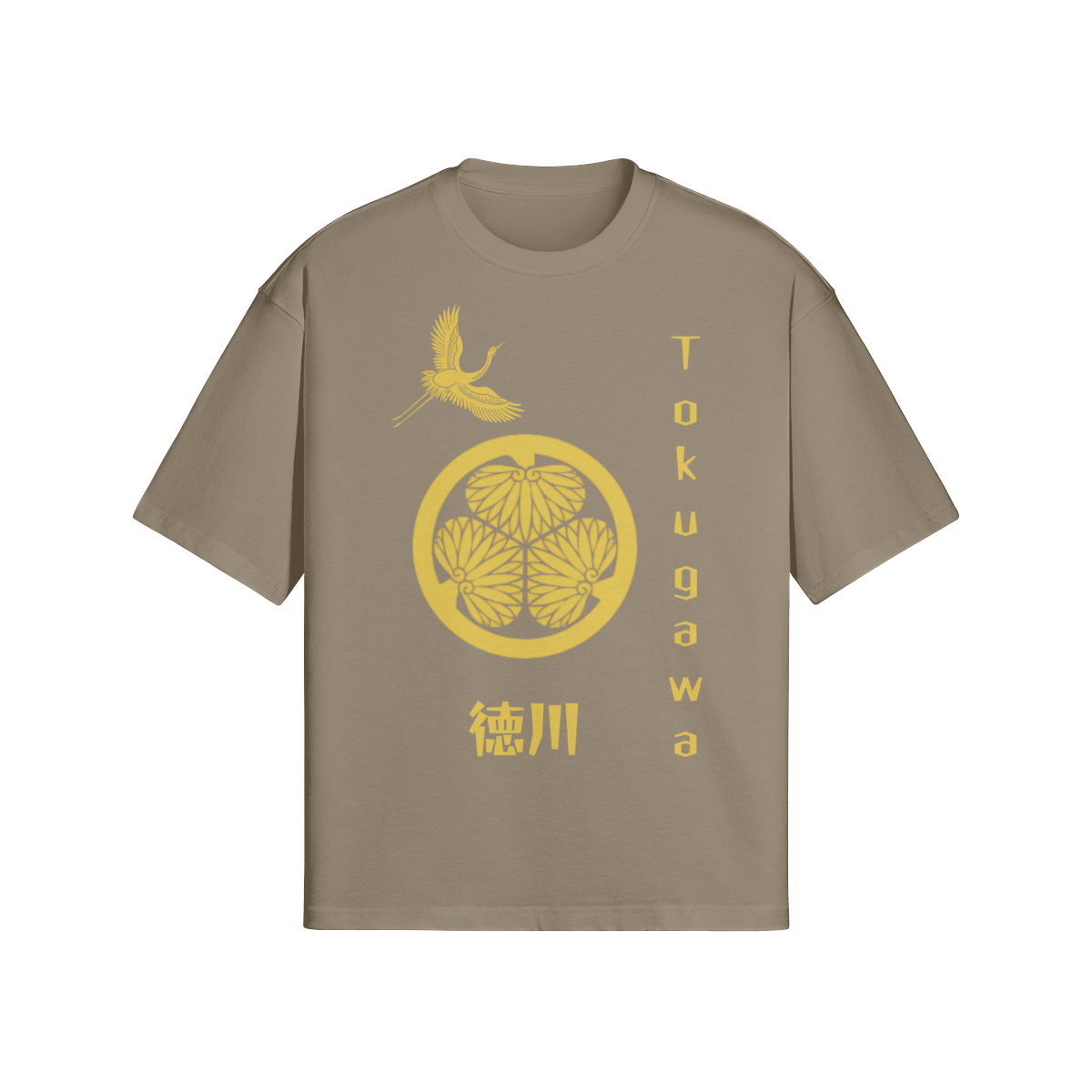 Tokugawa Clan Japanese T-Shirt Golden Crest Taupe | Tengura Store