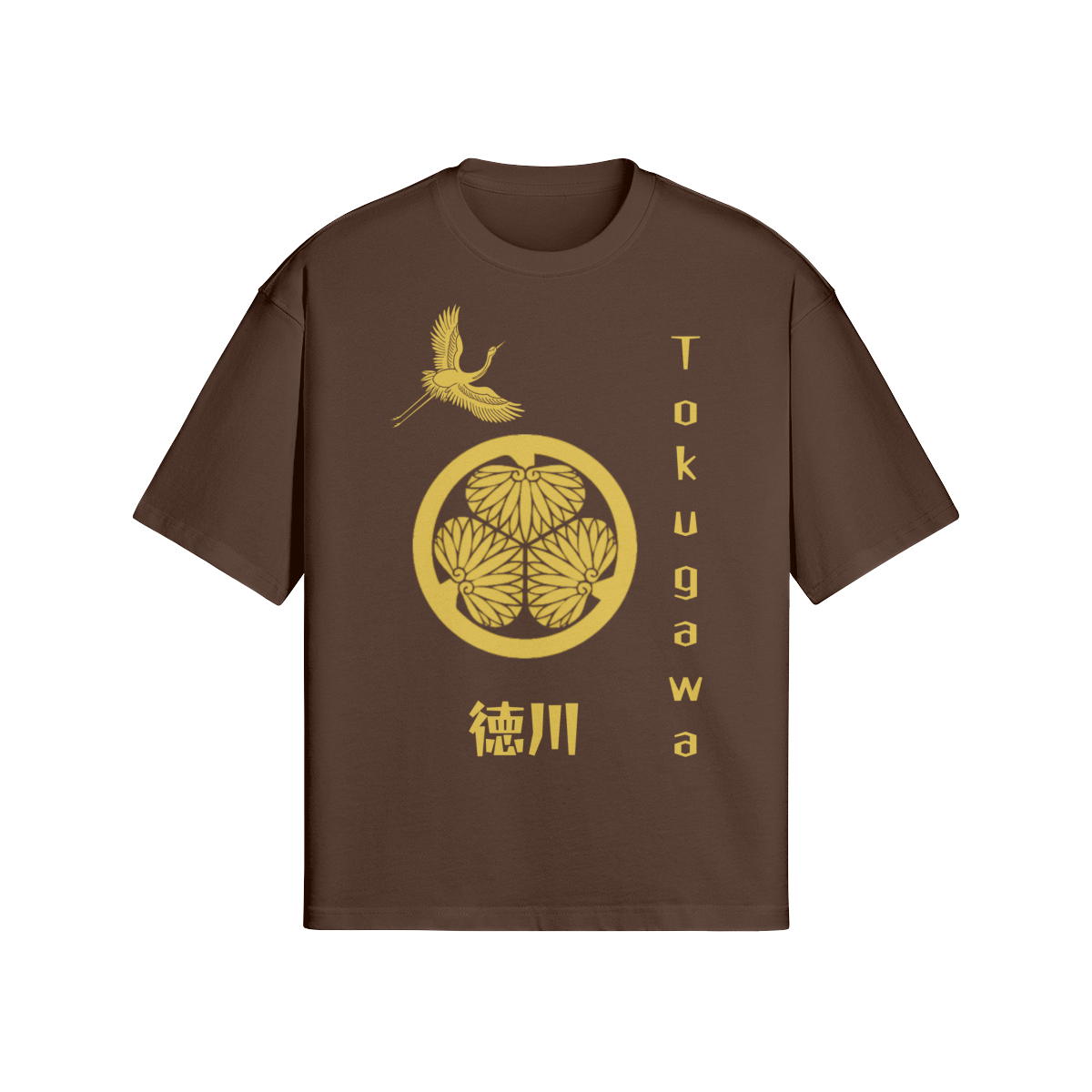 Tokugawa Clan Japanese T-Shirt Golden Crest Dark Brown | Tengura Store