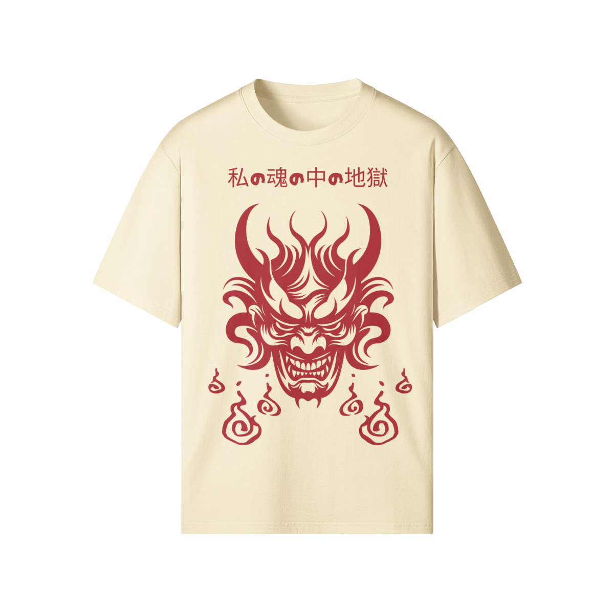 Japanese Oni Demon T-Shirt Pink Hannya Mask Beige | Tengura Store