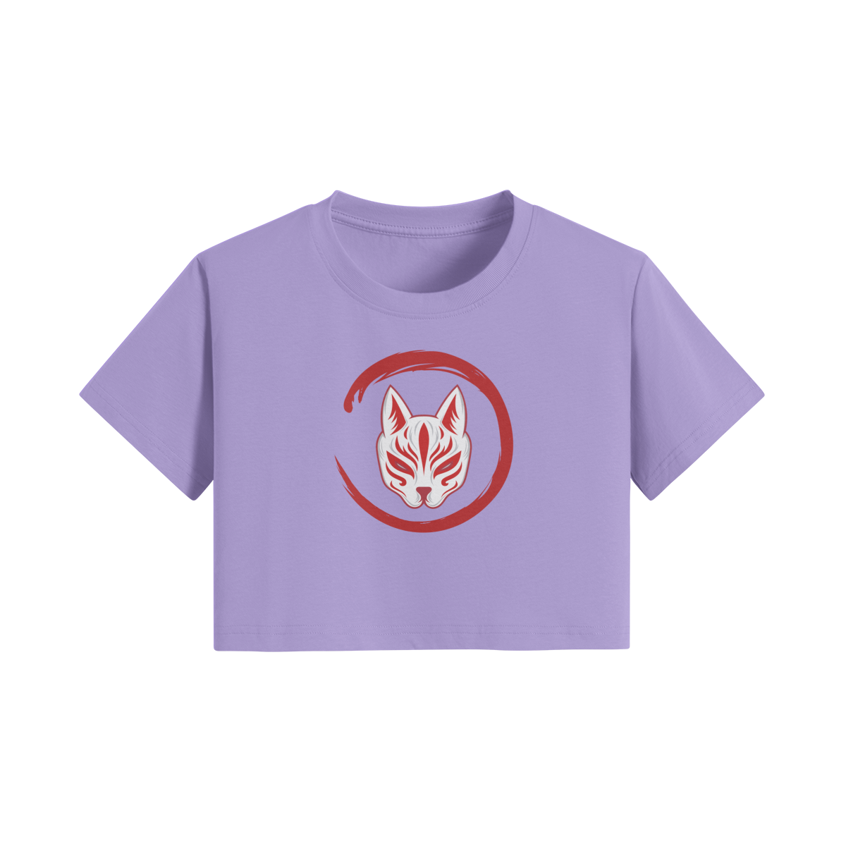 Japanese Kitsune Crop Top Red Fox Mask Circle Print Lavender | Tengura Store