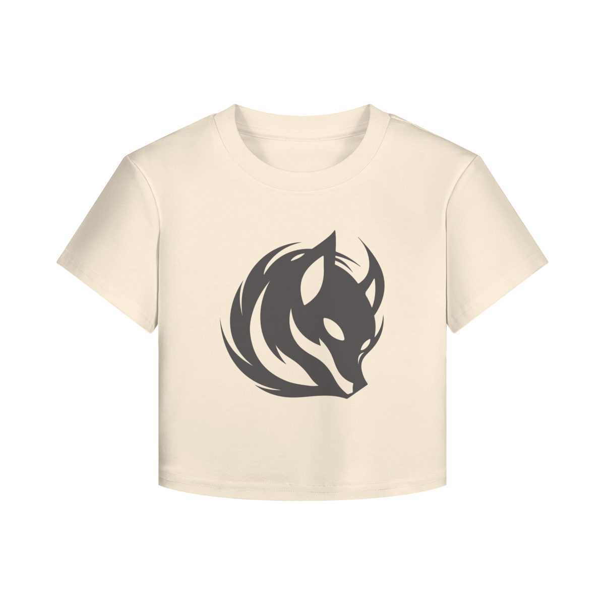 Japanese Kitsune Crop Top Fox Spirit Minimalist Print Light Yellow | Tengura Store
