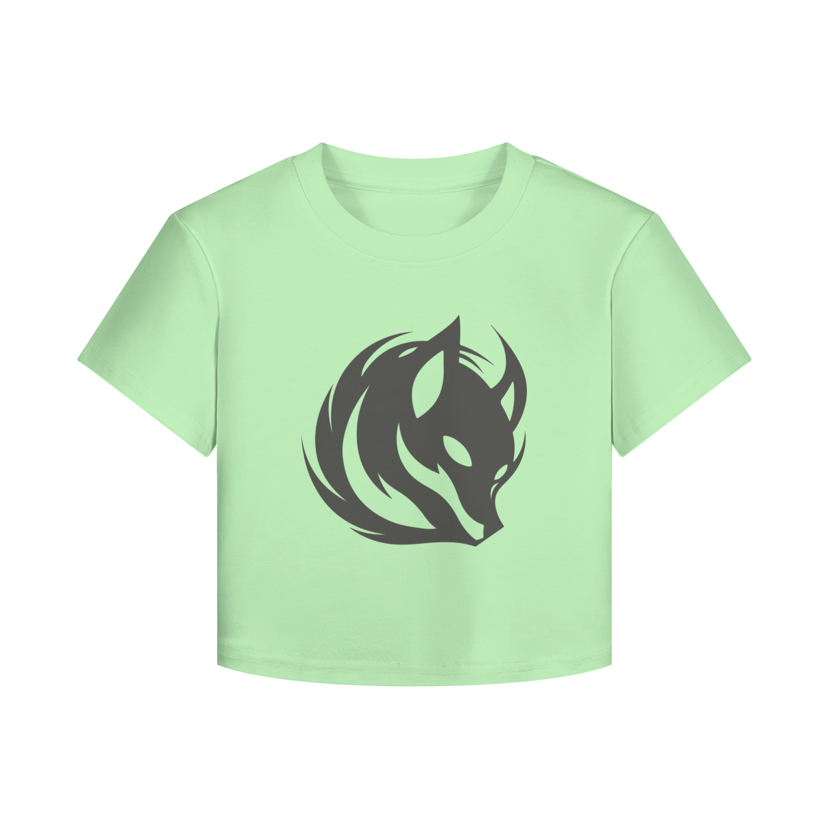 Japanese Kitsune Crop Top Fox Spirit Minimalist Print Mint | Tengura Store