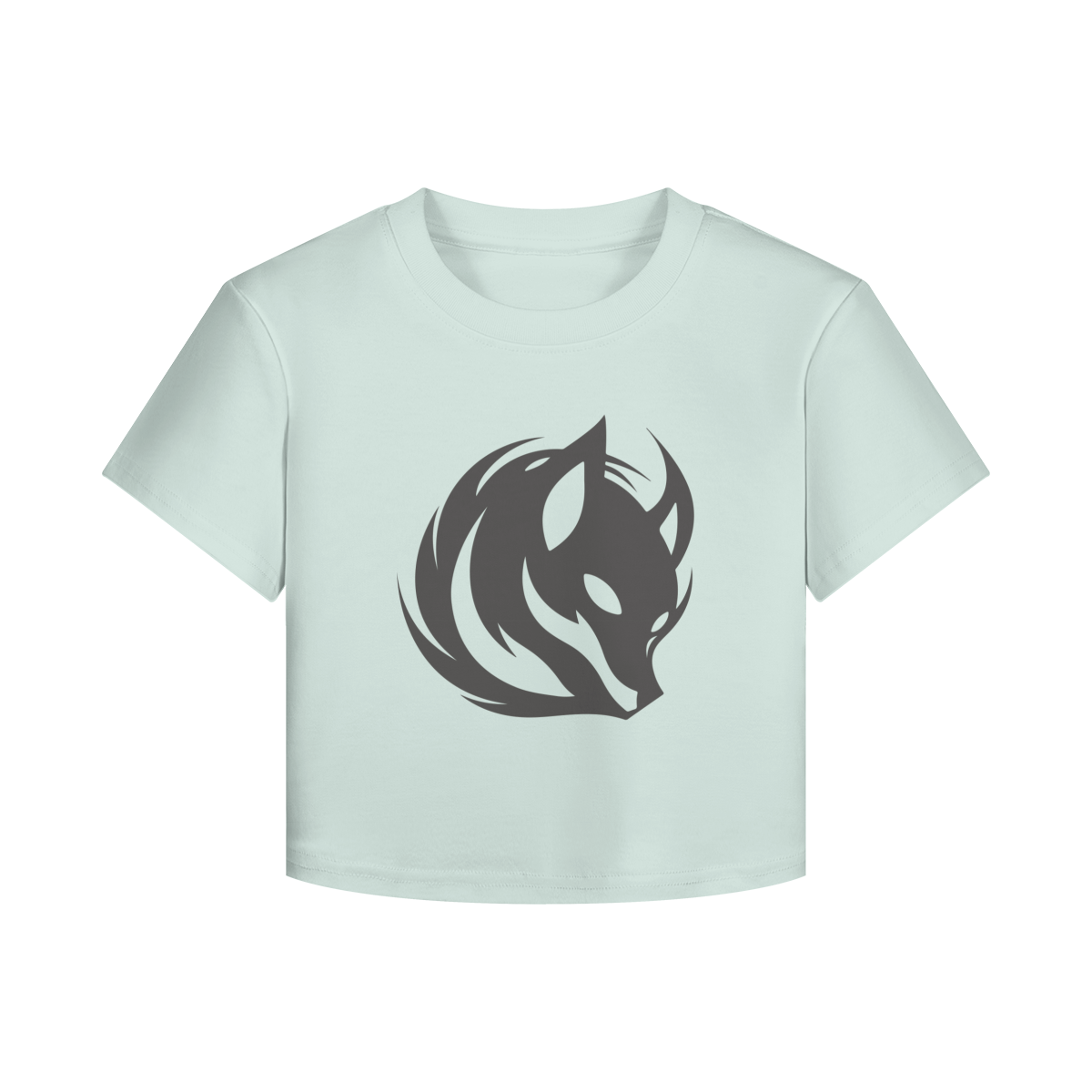 Japanese Kitsune Crop Top Fox Spirit Minimalist Print Light Blue | Tengura Store