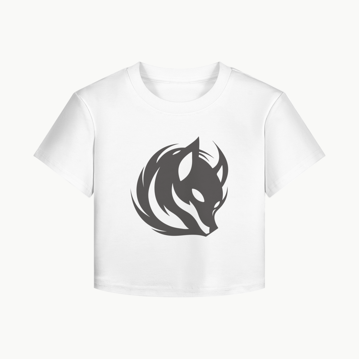 Japanese Kitsune Crop Top Fox Spirit Minimalist Print White | Tengura Store