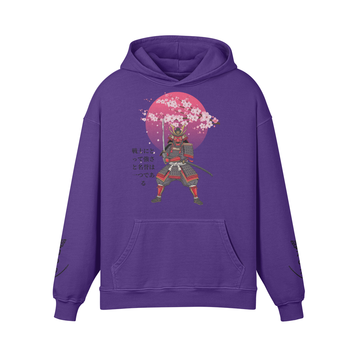 Samurai Warrior Hoodie - Cherry Blossom & Rising Sun Design Purple | Tengura Store
