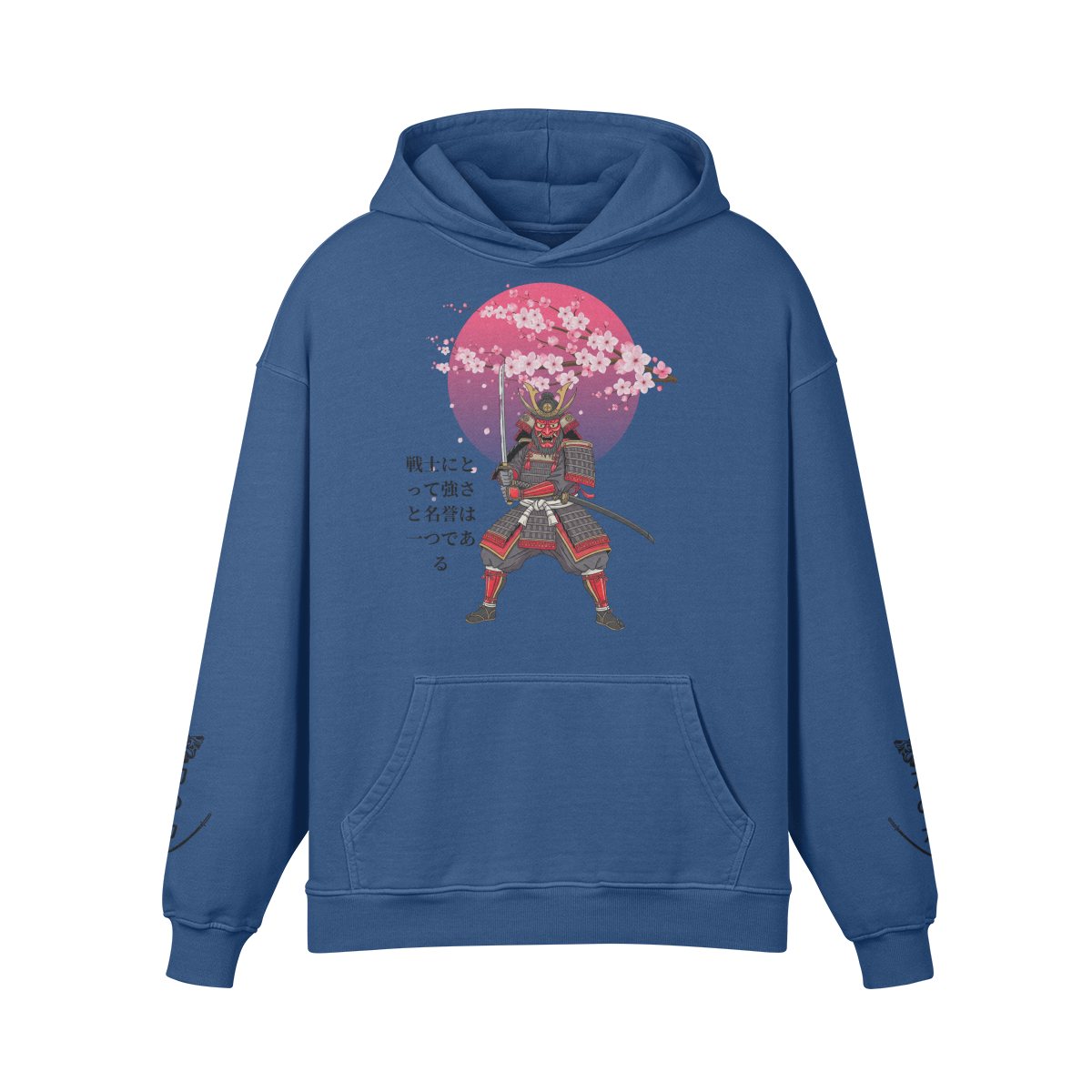 Samurai Warrior Hoodie - Cherry Blossom & Rising Sun Design Kashmir Blue | Tengura Store