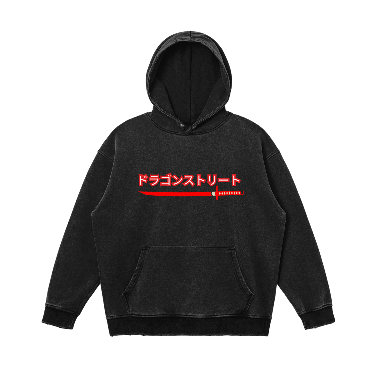 Japanese Red Dragon Streetwear Hoodie - Katana & Kanji Print | Tengura Store