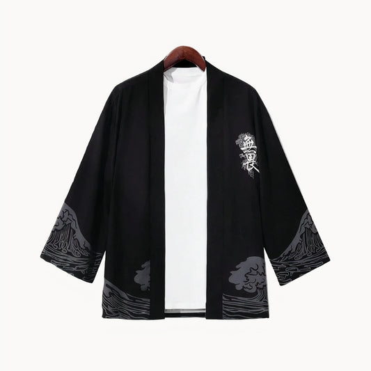 Giacca Haori Giapponese - Motivo Kanji e Onde