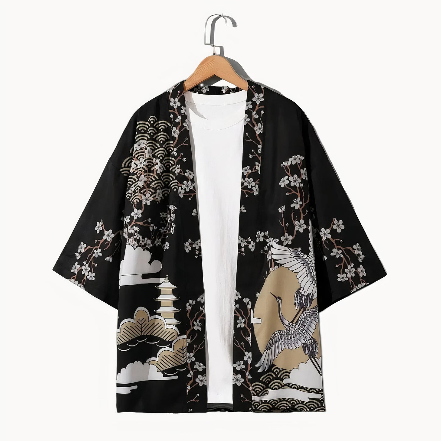 Giacca Haori Giapponese - Stampa Pagoda e Gru
