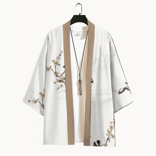 Giacca Haori Giapponese - Design Fiori di Prugno e Uccello