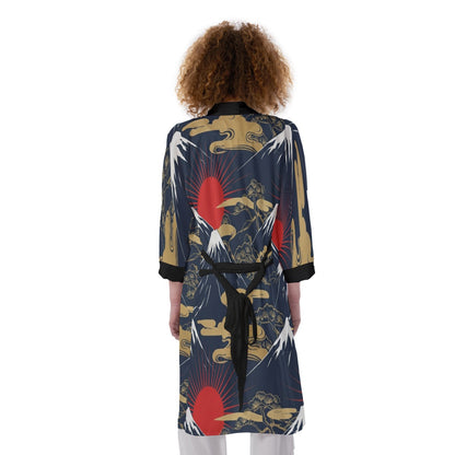 Japanese Crane Kimono with Red Sun Pattern | Tengura Store