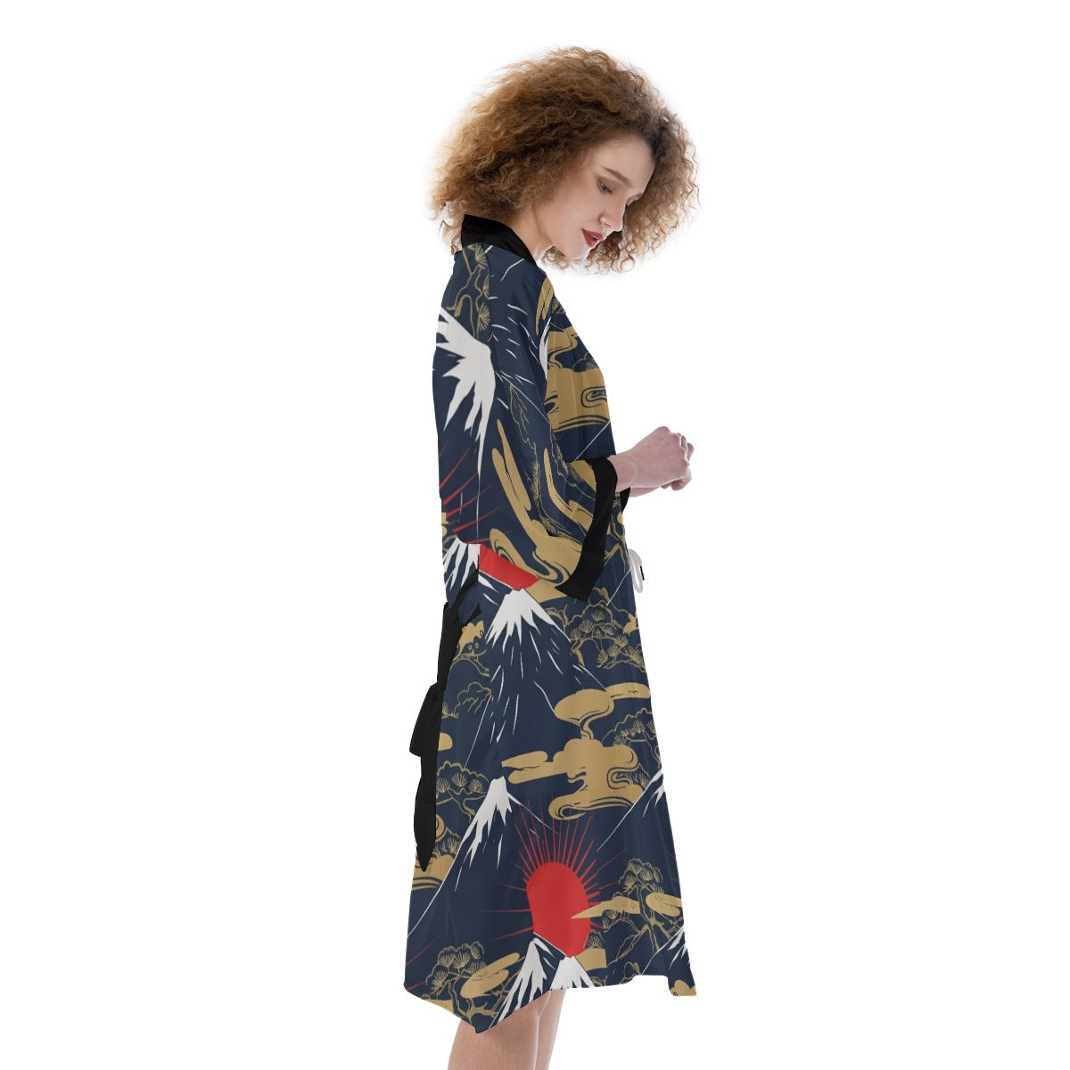 Japanese Crane Kimono with Red Sun Pattern | Tengura Store